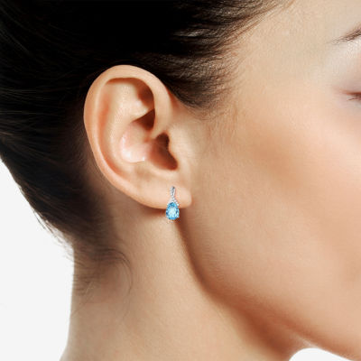 Womens Gemstone Sterling Silver or 14K Gold Over Silver 14mm Pear Stud Earrings