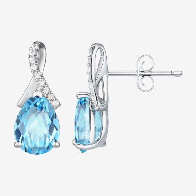 Womens Gemstone Sterling Silver or 14K Gold Over Silver 14mm Pear Stud Earrings