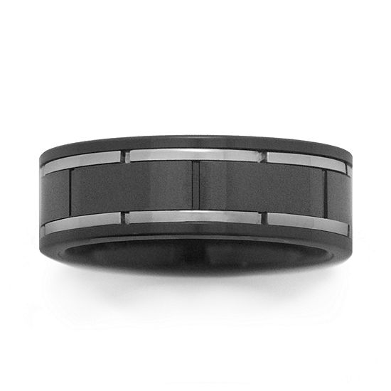 Black Ceramic & Brushed Stainless Steel Inlay Band