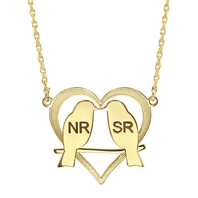 Personalized 25mm Love Birds Heart Couples Necklace