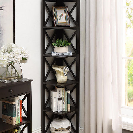 Oxford 5-Shelf Corner Bookcase, One Size, Brown