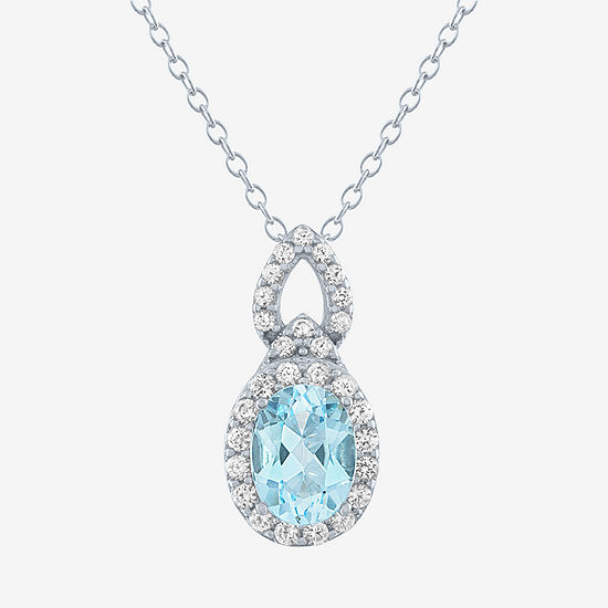Limited Time Special! Womens Genuine Blue Topaz Sterling Silver Oval Pendant Necklace