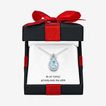 Limited Time Special! Womens Genuine Blue Topaz Sterling Silver Oval Pendant Necklace