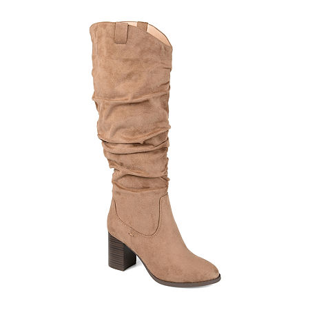 Journee Collection Womens Aneil Extra Wide Calf Stacked Heel Over the Knee Boots, 12 Medium, Beige