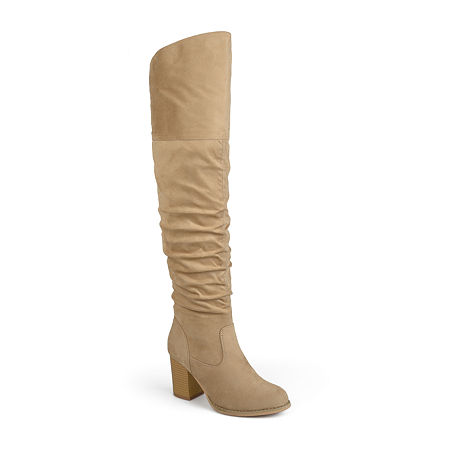 Journee Collection Womens Kaison Stacked Heel Over the Knee Boots, 6 Medium, Beige