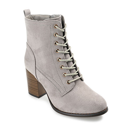 Journee Collection Womens Baylor Stacked Heel Booties, 7 Wide, Gray