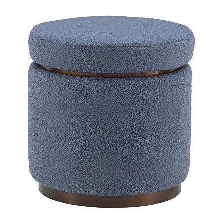 Berlinda Sherpa Round Storage Ottoman, One Size, Blue