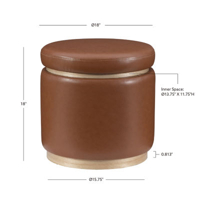 Berlinda Faux Leather Round Storage Ottoman