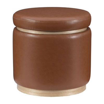 Berlinda Faux Leather Round Storage Ottoman