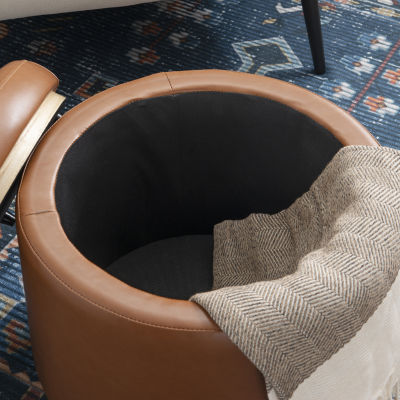 Berlinda Faux Leather Round Storage Ottoman