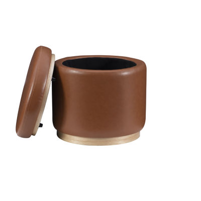 Berlinda Faux Leather Round Storage Ottoman