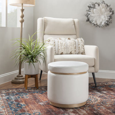 Berlinda Faux Leather Round Storage Ottoman