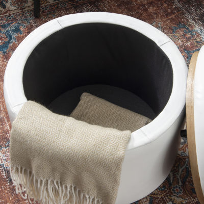 Berlinda Faux Leather Round Storage Ottoman