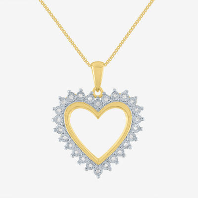 Womens 1/10 CT. T.W. Mined White Diamond 14K Gold Over Silver Heart Pendant Necklace