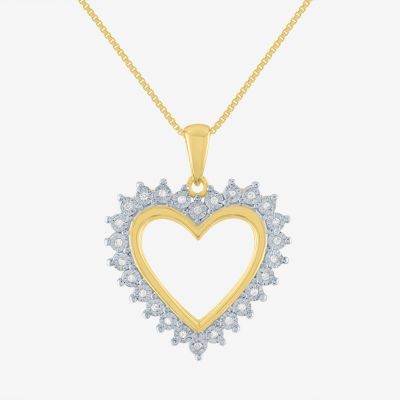 Womens 1/10 CT. T.W. Natural White Diamond 14K Gold Over Silver Heart Pendant Necklace