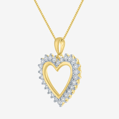 Womens 1/10 CT. T.W. Natural White Diamond 14K Gold Over Silver Heart Pendant Necklace