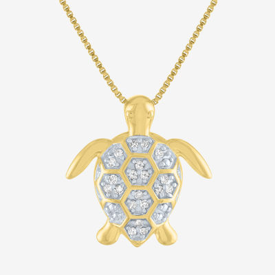 "Turtle" Womens 1/10 CT. T.W. Natural White Diamond 14K Gold Over Silver 18 Inch Pendant Necklace