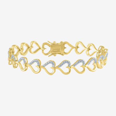 1/10 CT. T.W. Natural White Diamond 14K Gold Over Silver Heart 7.5 Inch Tennis Bracelet