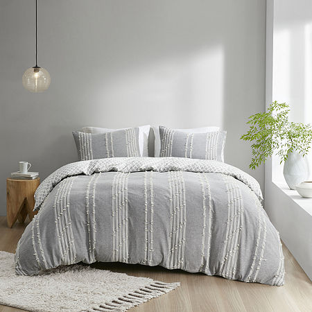 INK+IVY Kara 3 Piece Cotton Jacquard Duvet Cover Set, One Size, Gray