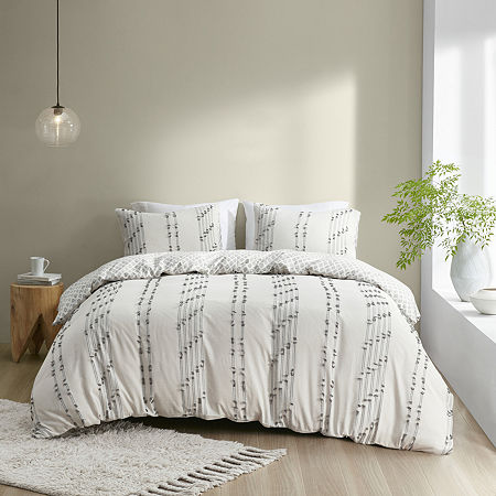 INK+IVY Kara 3 Piece Cotton Jacquard Duvet Cover Set, One Size, White