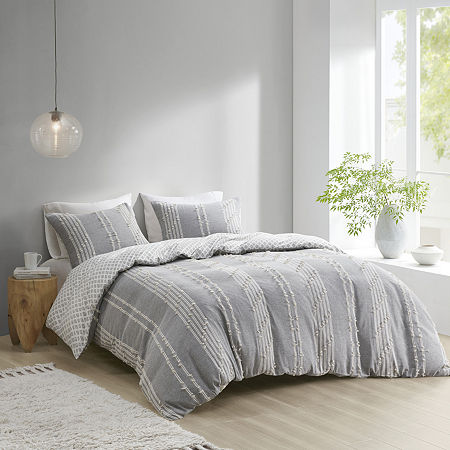 INK+IVY Kara 3 Piece Cotton Jacquard Duvet Cover Set, One Size, Gray