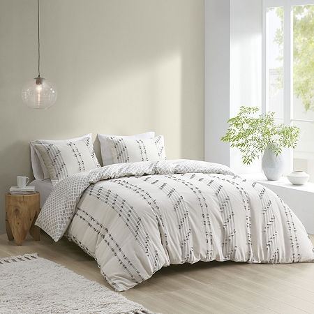 INK+IVY Kara 3 Piece Cotton Jacquard Duvet Cover Set, One Size, White