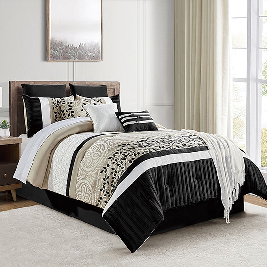Eden And Oak Milano 10 Pc Midweight Embroidered Comforter Set Color Black Jcpenney