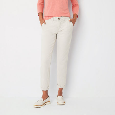 St. John's Bay Women's Relaxed Fit Girl Friend Chino Pant, 12, White