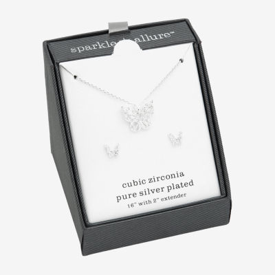 Sparkle Allure 2-pc. Cubic Zirconia Pure Silver Over Brass Butterfly Jewelry Set