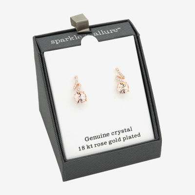 Sparkle Allure Crystal 18K Rose Gold Over Brass Round Drop Earrings