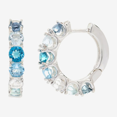 Sparkle Allure Blue Crystal Pure Silver Over Brass Round Hoop Earrings