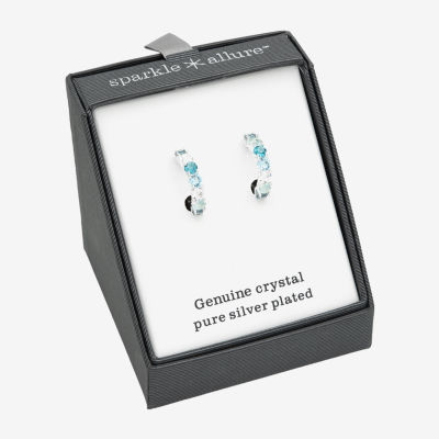 Sparkle Allure Blue Crystal Pure Silver Over Brass Round Hoop Earrings