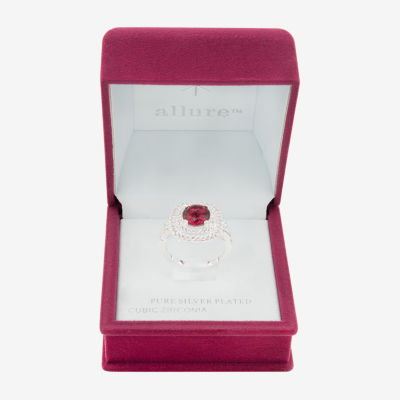 Sparkle Allure Womens Pink Cubic Zirconia Pure Silver Over Brass Cushion Halo Cocktail Ring