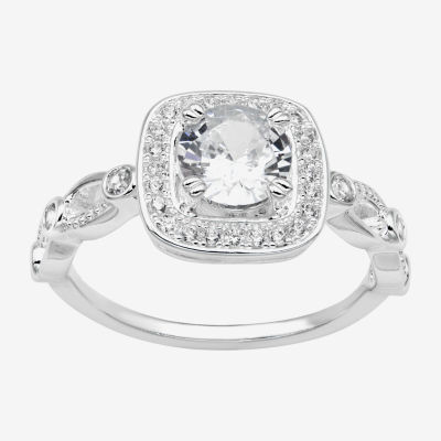 Sparkle Allure Cubic Zirconia Pure Silver Over Brass Halo Engagement Ring