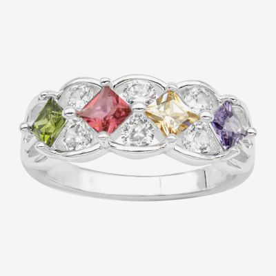 Sparkle Allure Cluster Womens 3MM Multi Color Cubic Zirconia Pure Silver Over Brass Cluster Band