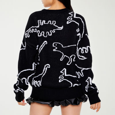 Forever 21 Juniors Dinosaur Womens Crew Neck Long Sleeve Animal Pullover Sweater