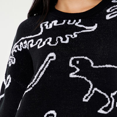 Forever 21 Juniors Dinosaur Womens Crew Neck Long Sleeve Animal Pullover Sweater