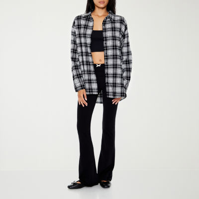 Forever 21 Juniors Plaid Womens Long Sleeve Flannel Shirt, Color Black
