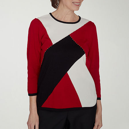 Alfred Dunner Runway Ready Womens Crew Neck Long Sleeve Pullover Sweater, Petite Small, Red