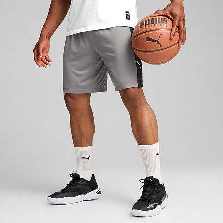 PUMA 10" Mens Moisture Wicking Basketball Short, Large, Gray
