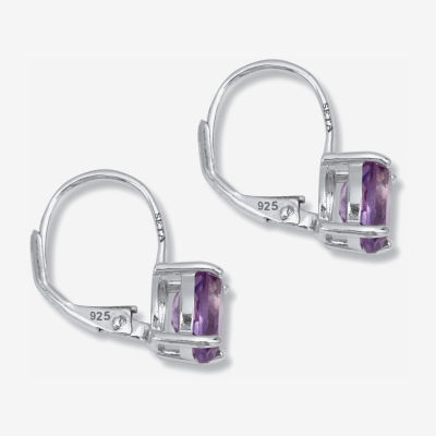 Genuine Purple Amethyst Sterling Silver Oval Drop Earrings