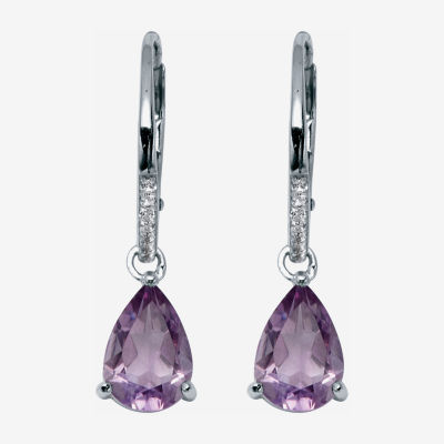 Genuine Purple Amethyst Sterling Silver Pear Drop Earrings