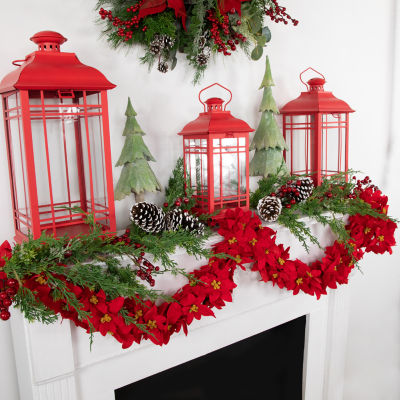 Northlight Red Poinsettia Floral Unlit Indoor Christmas Garland