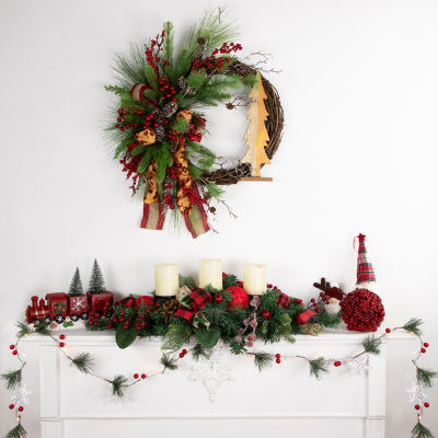 Northlight Pine Berry And Snowflake White Lights Pre-Lit Indoor Christmas Garland