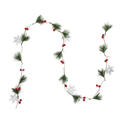 Northlight Pine Berry And Snowflake White Lights Pre-Lit Indoor Christmas Garland