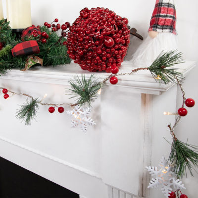 Northlight Pine Berry And Snowflake White Lights Pre-Lit Indoor Christmas Garland