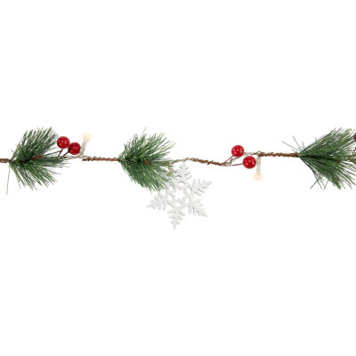 Northlight Pine Berry And Snowflake White Lights Pre-Lit Indoor Christmas Garland