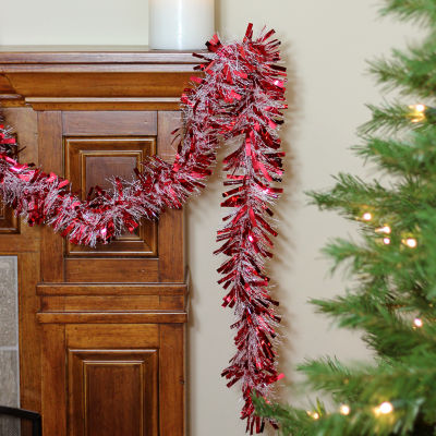 Northlight Red And White Wide Cut Snowblush Tinsel Unlit Indoor Christmas Garland