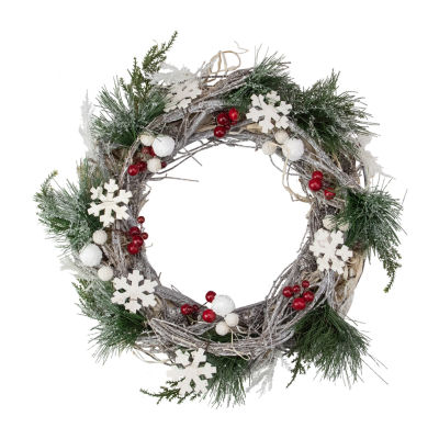 Northlight Snowflakes And Berries Winter Foliage Unlit Indoor Christmas Wreath