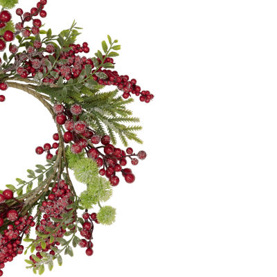 Northlight Frosted Red Berry And Pine Unlit Indoor Christmas Wreath